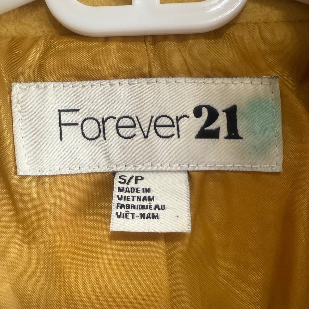 Forever 21‎ Mustard Yellow Double Breasted Wool Blend Peacoat Jacket Womens S - Picture 8 of 13